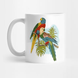 Two Colorful Parrots Tropical Plant Illustration Mug